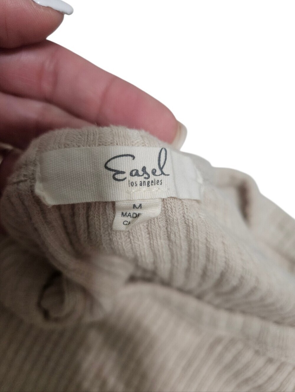 Easel Cream Ribbed Knit Colorblock Boho Top - Picture 4 of 8